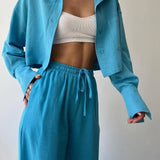 Set de pantaloni din două piese cu guler și șnur, casual