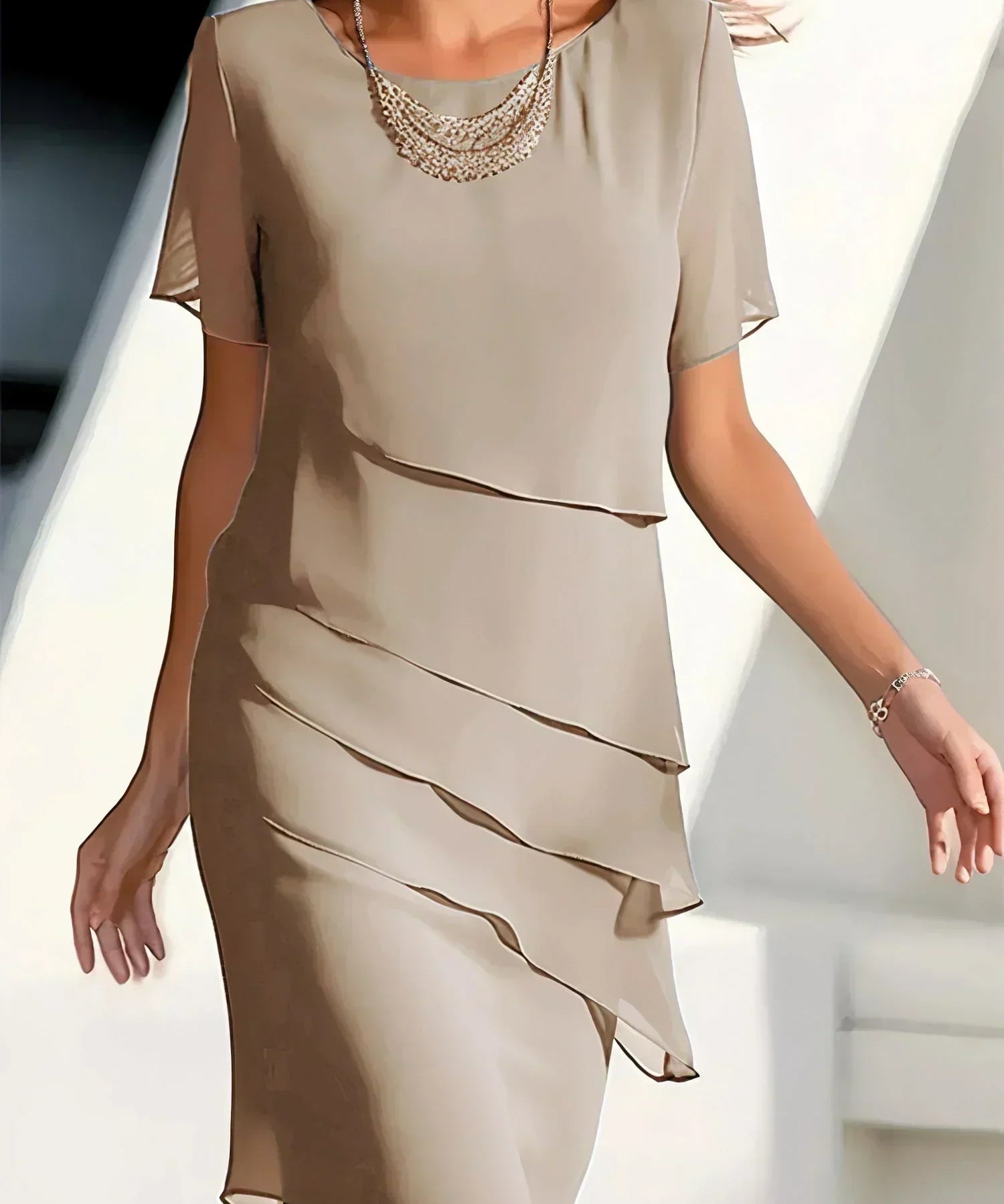 Juna – Rochie Midi din Chiffon Stratificată, Feminină și Elegantă