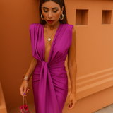 Isla – Rochie Midi de Damă cu Decolteu și Drapaje Elegante