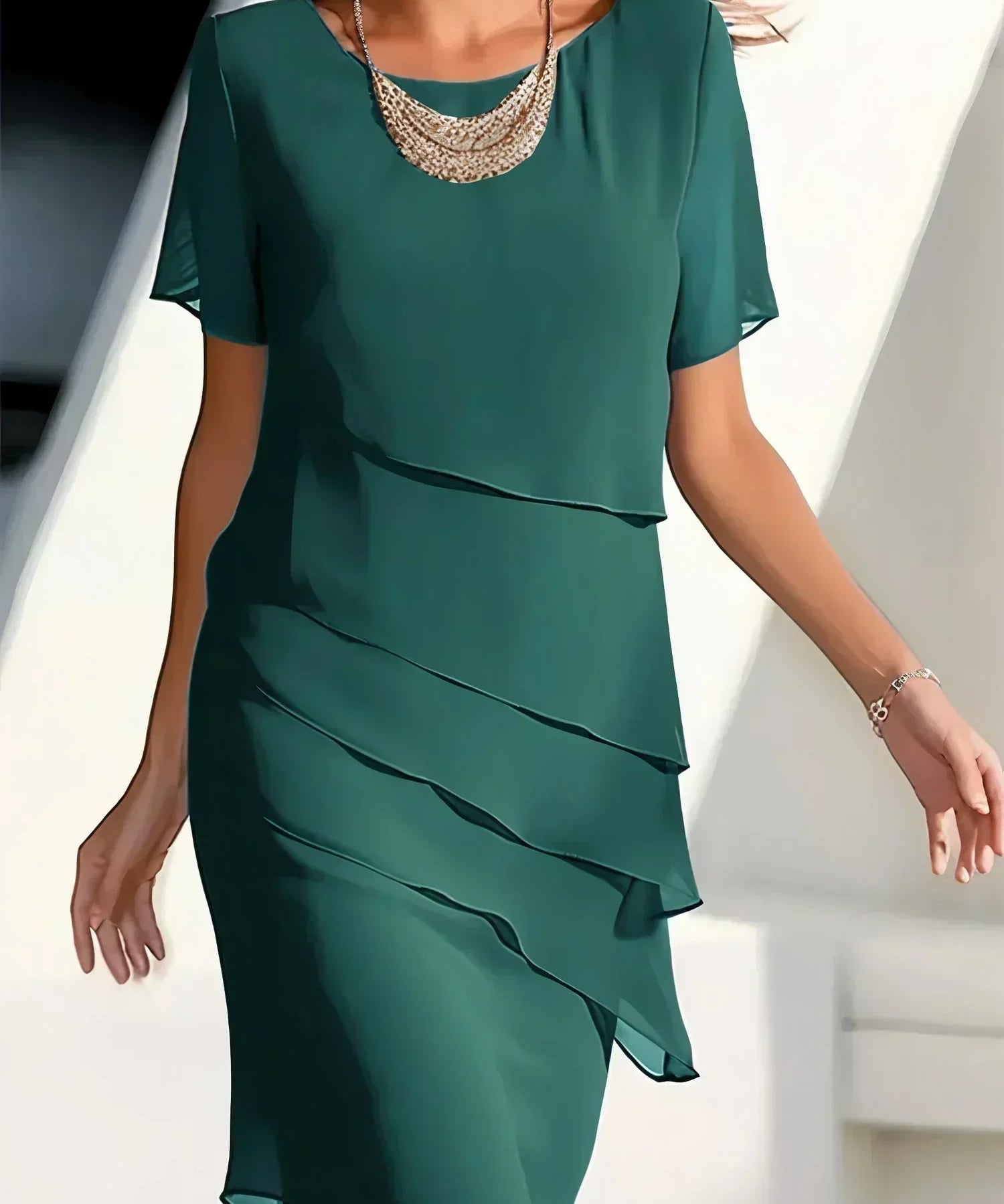 Juna – Rochie Midi din Chiffon Stratificată, Feminină și Elegantă