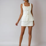 Set fustă fără mâneci cu guler pătrat elegant