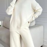 Set de tricot cu guler înalt de culoare solidă