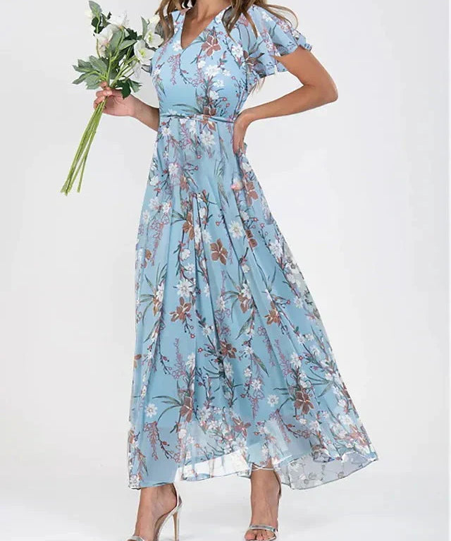 Sofia – Rochie de Damă Maxi cu Flori și Volane Elegante