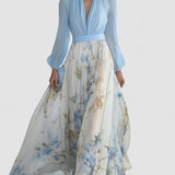 Dolores – Rochie Lungă Damă cu Motiv Floral de Vară Naturală