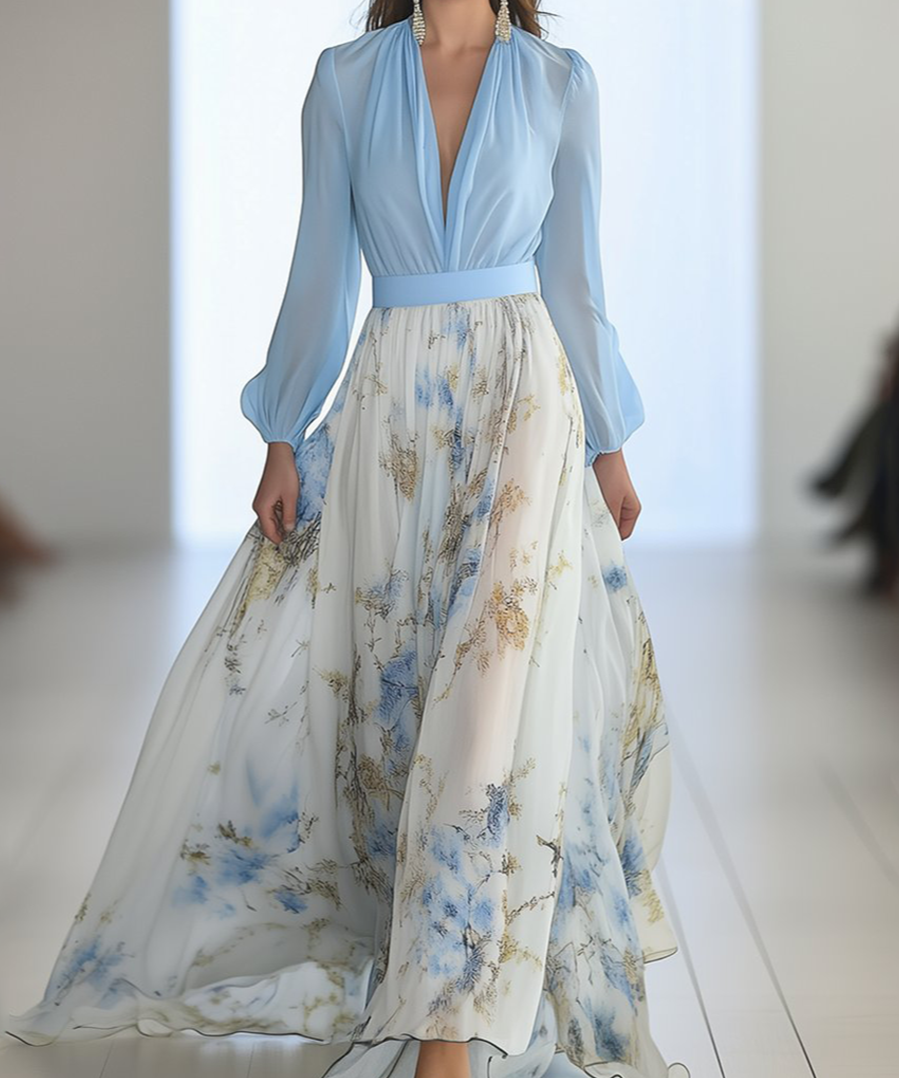 Dolores – Rochie Lungă Damă cu Motiv Floral de Vară Naturală