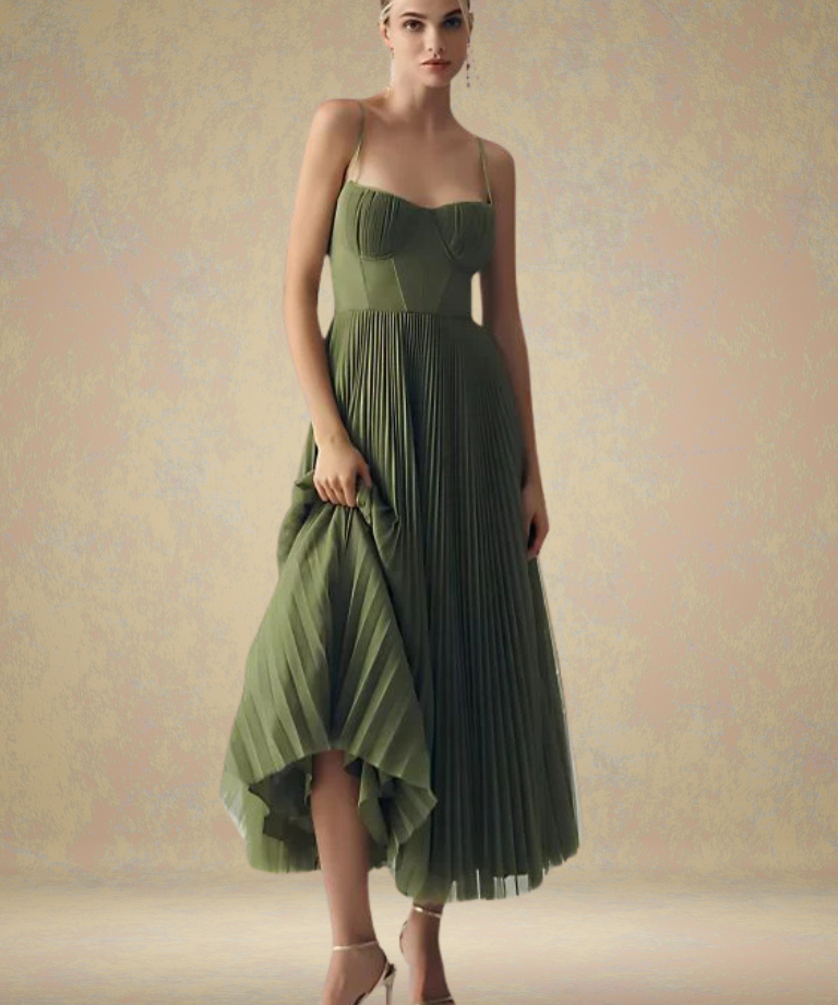 Jasira – Rochie de Damă Plisată Midi Elegantă Romantică