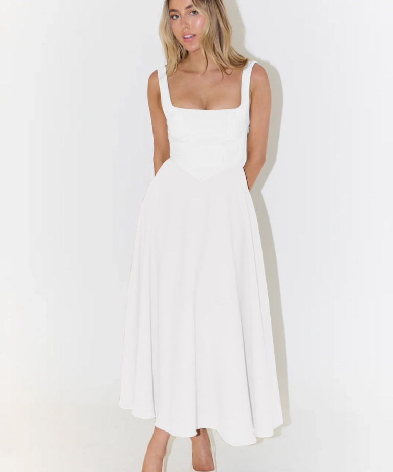 Fioren – Rochie Midi de Damă Elegantă cu Decolteu Pătrat