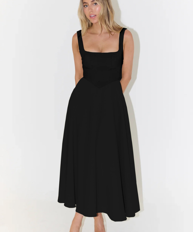 Fioren – Rochie Midi de Damă Elegantă cu Decolteu Pătrat