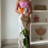 Jorgina – Rochie de Damă Maxi Asimetrică cu Volane și Imprimeu Floral