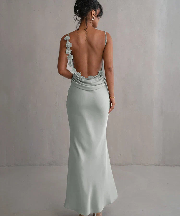 Romina – Rochie Maxi Florală Eleganta Fără Spate