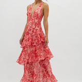 Faye – Rochie Midi de Damă Elegantă cu Volane și Spate Deschis