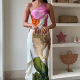 Jorgina – Rochie de Damă Maxi Asimetrică cu Volane și Imprimeu Floral