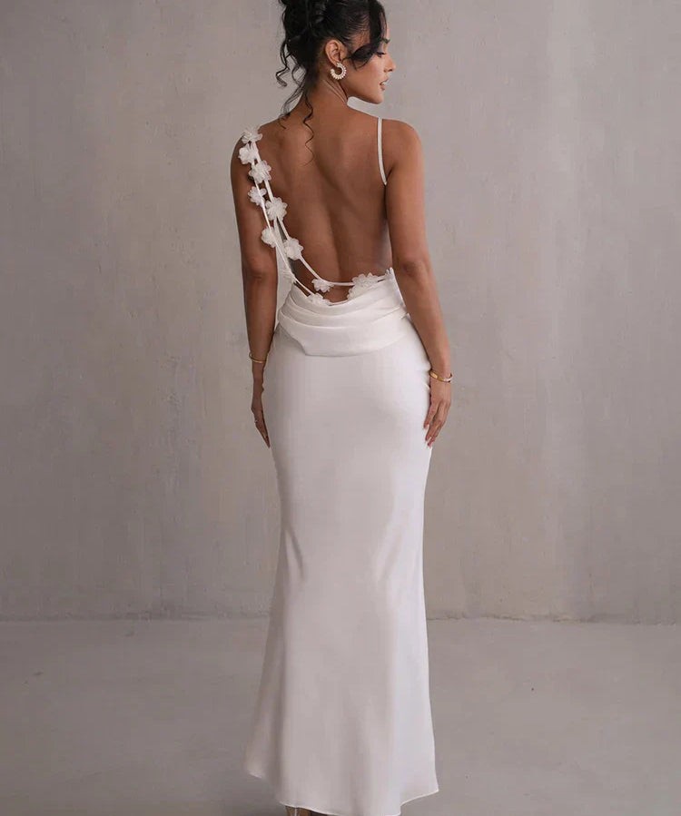 Romina – Rochie Maxi Florală Eleganta Fără Spate