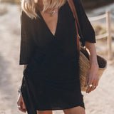 Angelin – Rochie de Damă din In cu Decolteu în V Elegantă de Vară