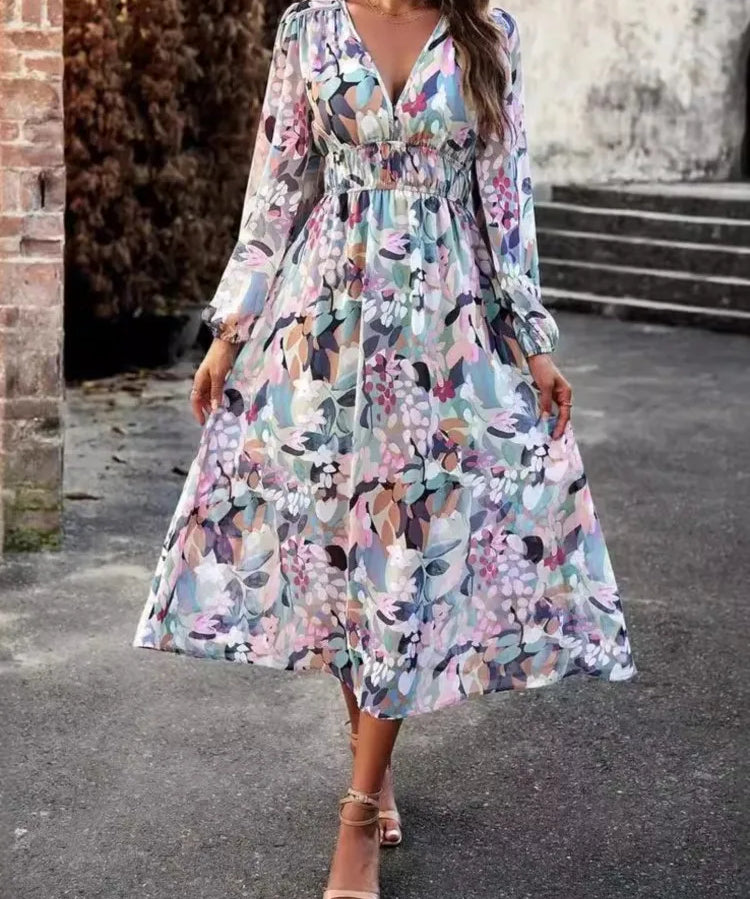 Marike – Rochie de Damă Midi Elegantă cu Imprimeu Abstract