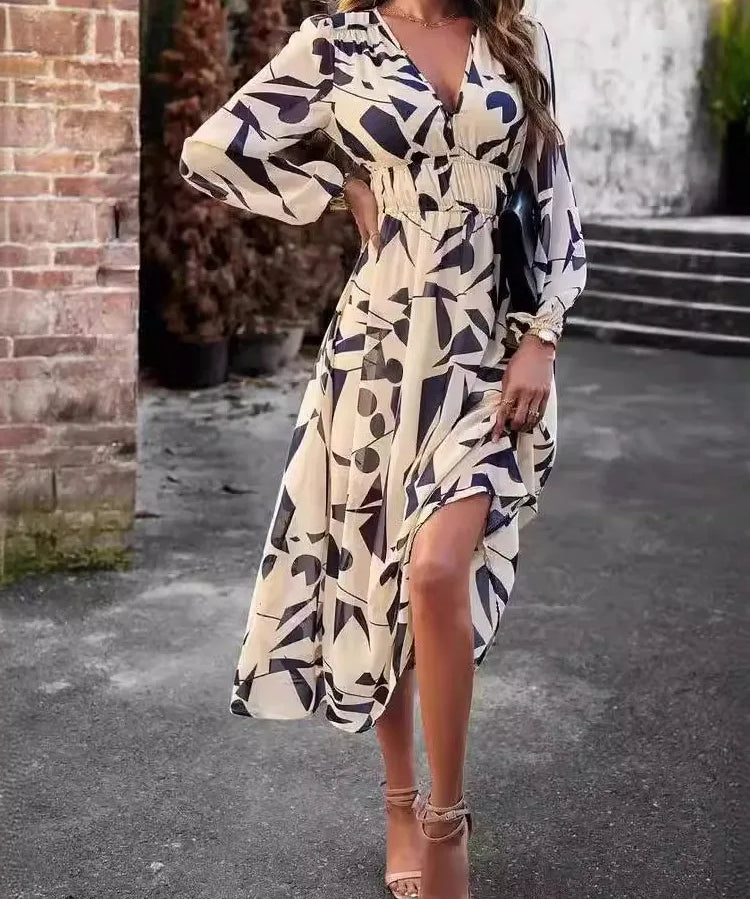 Marike – Rochie de Damă Midi Elegantă cu Imprimeu Abstract