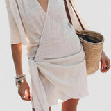 Angelin – Rochie de Damă din In cu Decolteu în V Elegantă de Vară