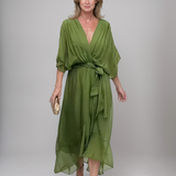 Aurora – Rochie Midi Damă din Chiffon, Stil Înfașurat, Vară