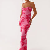 Soraya – Rochie Maxi de Damă Brodată Elegantă Roz