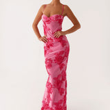 Soraya – Rochie Maxi de Damă Brodată Elegantă Roz