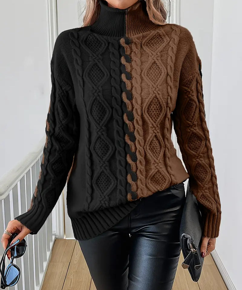 LEOVIA | Pulover Elegant cu Dungi și Guler Înalt