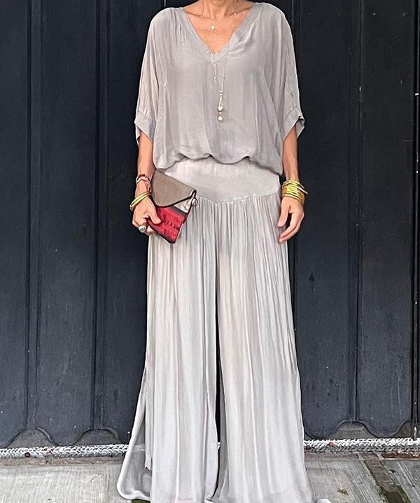 ESMERALDA – SET DIN DOUĂ PIESE CU PANTALONI LARGI DIN CHIFFON ELEGANT