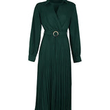 Elina – Rochie de Damă Elegantă Midi Plisată cu Mâneci Lungi