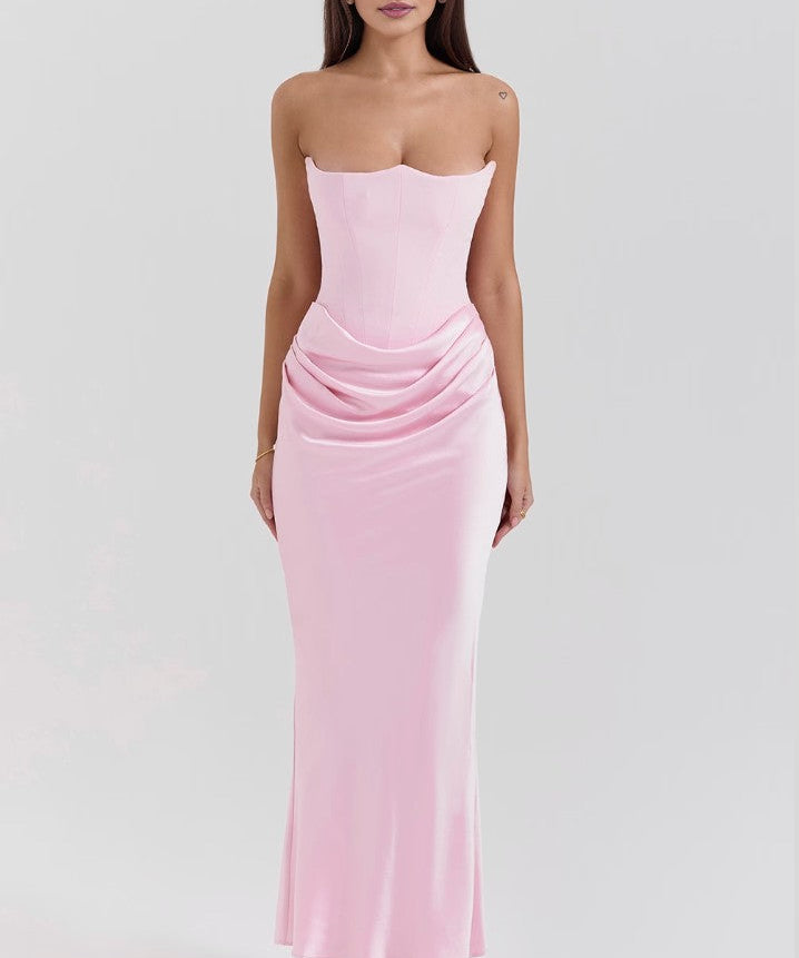 Cassia – Rochie Maxi Elegantă de Damă cu Corset și Satin