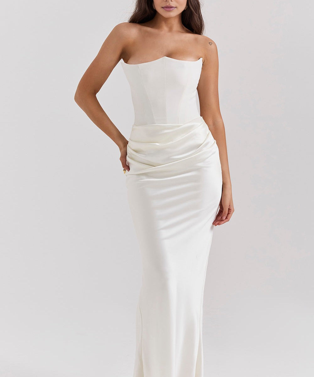 Cassia – Rochie Maxi Elegantă de Damă cu Corset și Satin