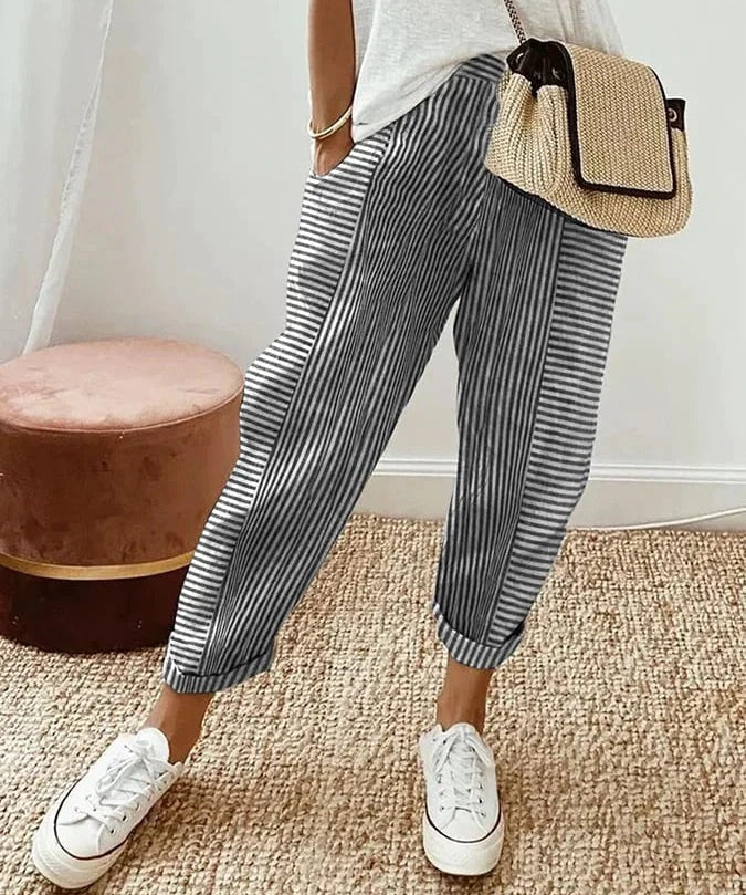 Celia | Pantaloni din Bumbac Rayat Clasic