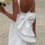 Elle – Rochie Mini de Damă cu Fundă și Perle