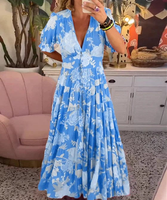 Ellis | Rochie cu Flori și Decolteu în V