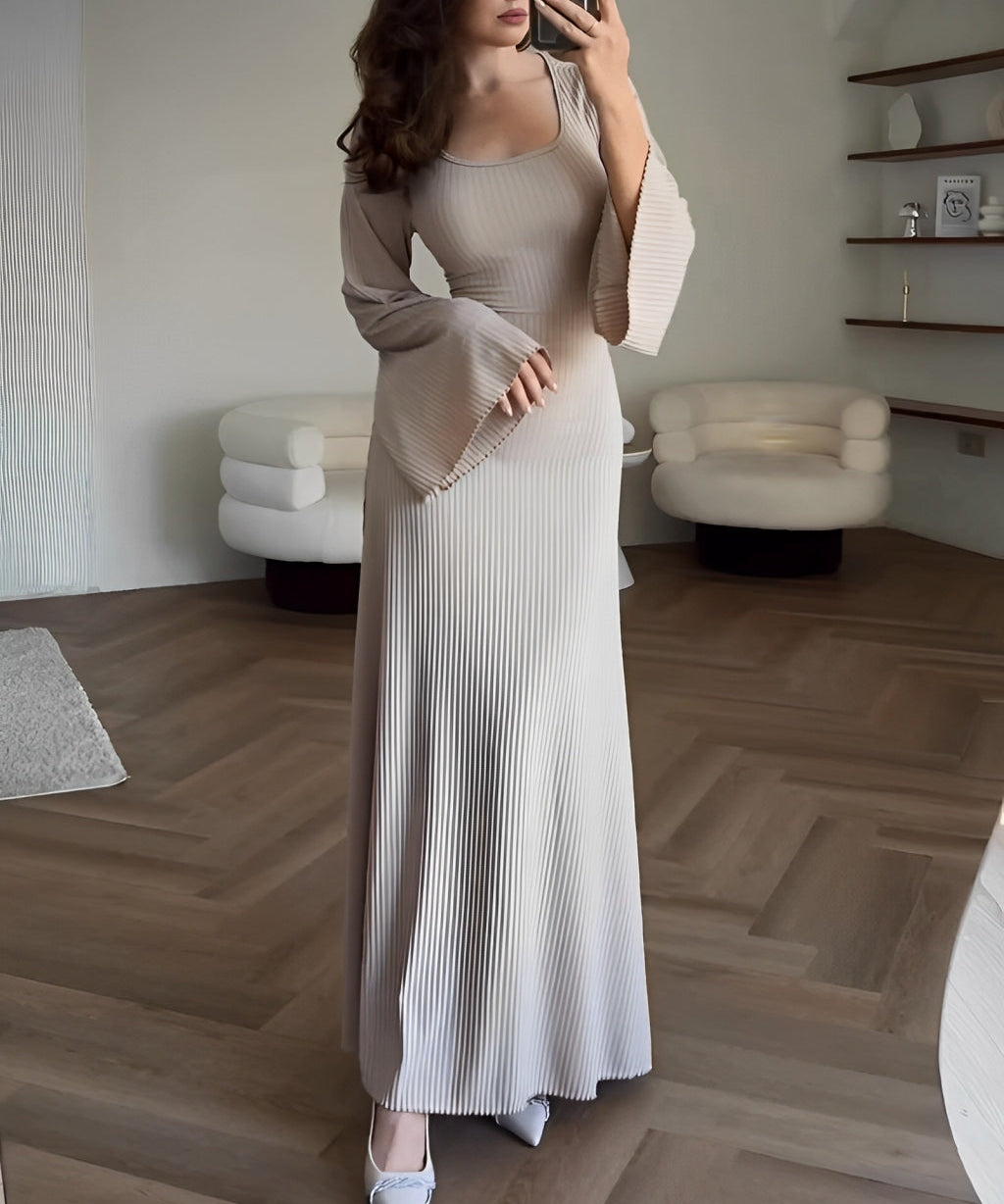 Nora™ | Rochie maxi din jacard cu mâneci