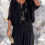 ESMERALDA – SET DIN DOUĂ PIESE CU PANTALONI LARGI DIN CHIFFON ELEGANT