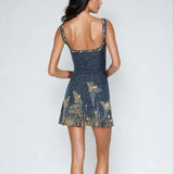 Bluvera – Rochie Mini de Damă Elegantă Albastră cu Imprimeu Cosmic