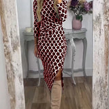 Jess – Rochie de Damă Elegantă cu Fanta și Imprimeu Strălucitor