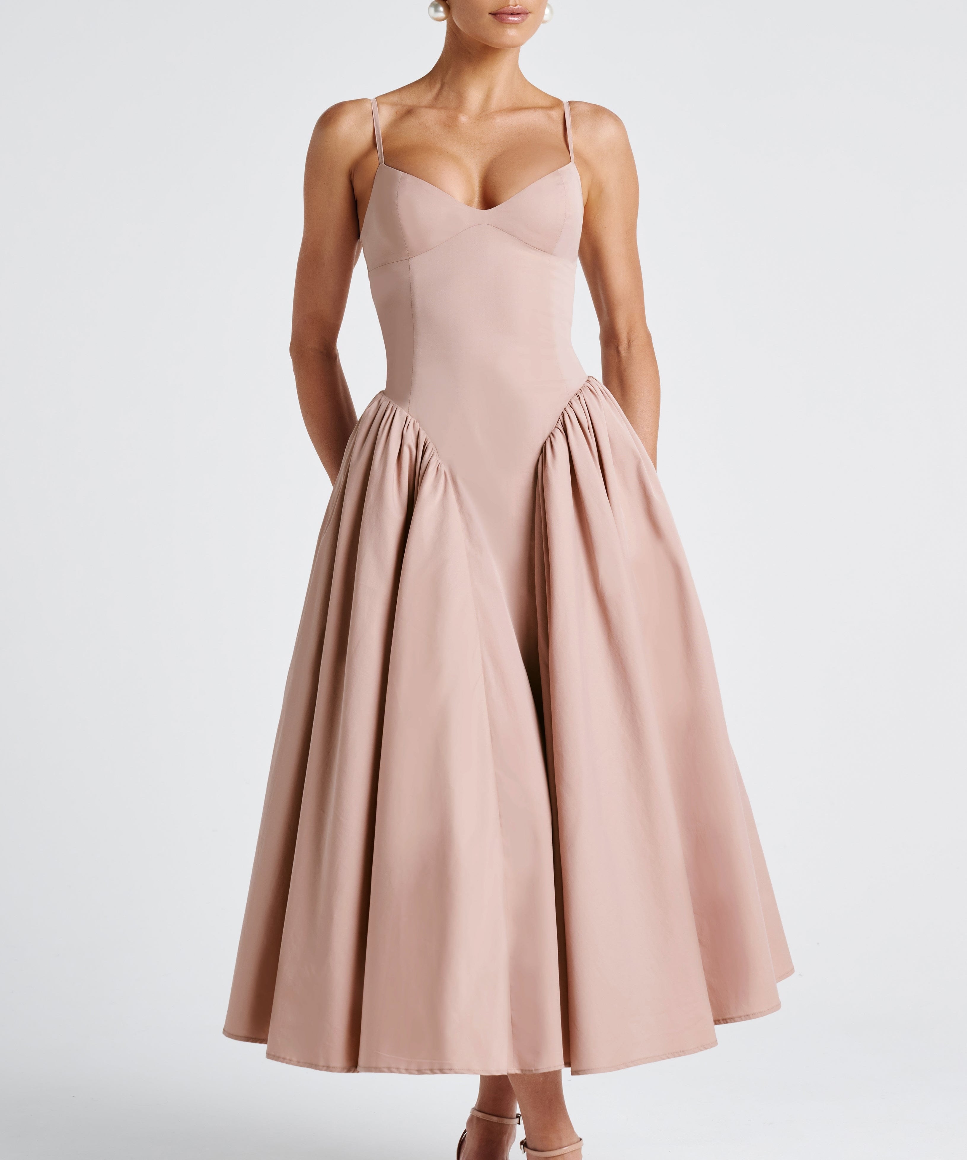 Luminara – Rochie Midi de Damă Elegantă cu Top Ajustat și Fustă Voluminoasă