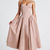 Luminara – Rochie Midi de Damă Elegantă cu Top Ajustat și Fustă Voluminoasă