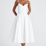 Luminara – Rochie Midi de Damă Elegantă cu Top Ajustat și Fustă Voluminoasă