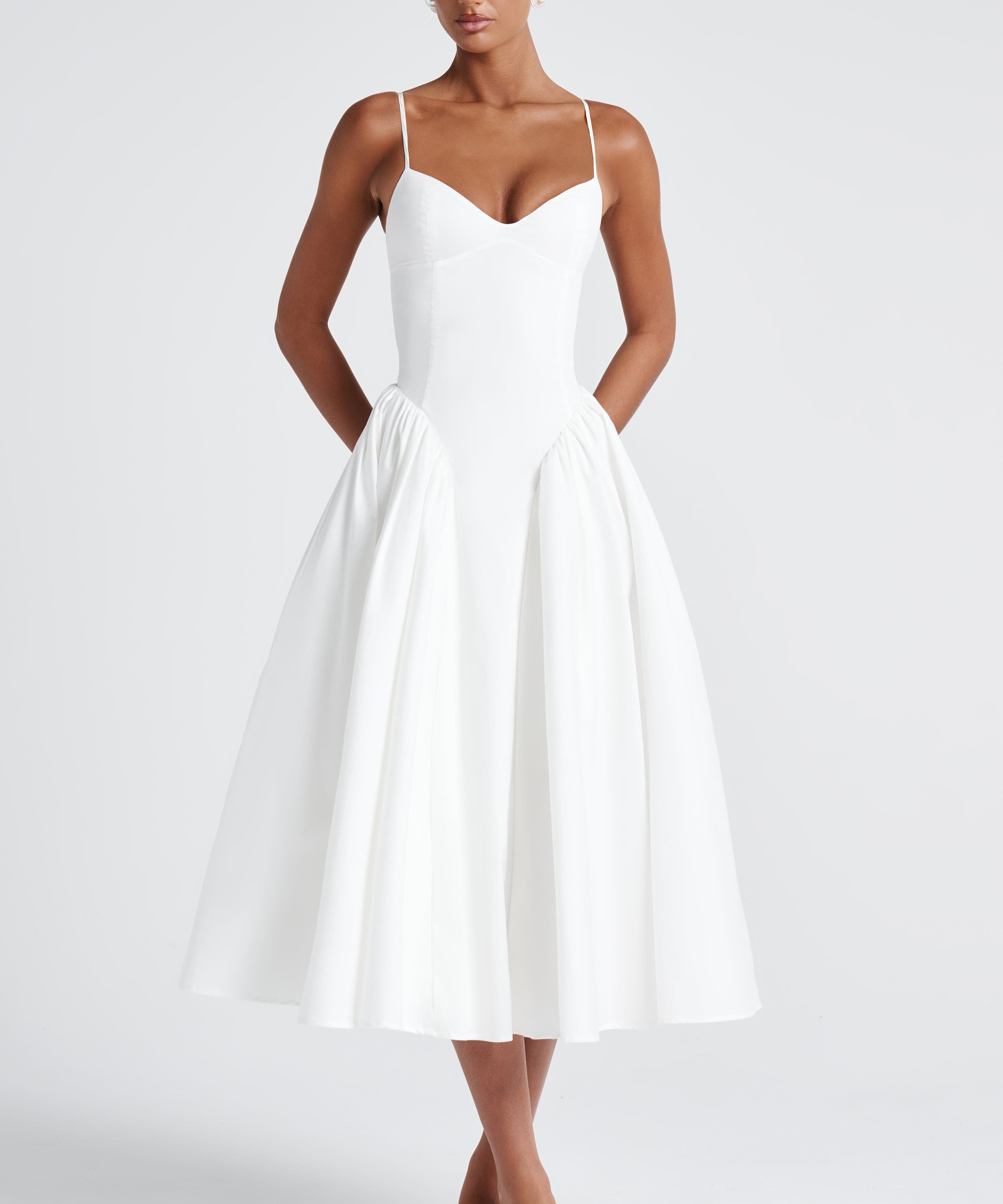 Luminara – Rochie Midi de Damă Elegantă cu Top Ajustat și Fustă Voluminoasă