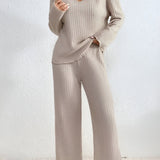 Wilma – Set Tricotat Doi Piese Pulover V și Pantaloni Confortabili