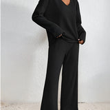 Wilma – Set Tricotat Doi Piese Pulover V și Pantaloni Confortabili