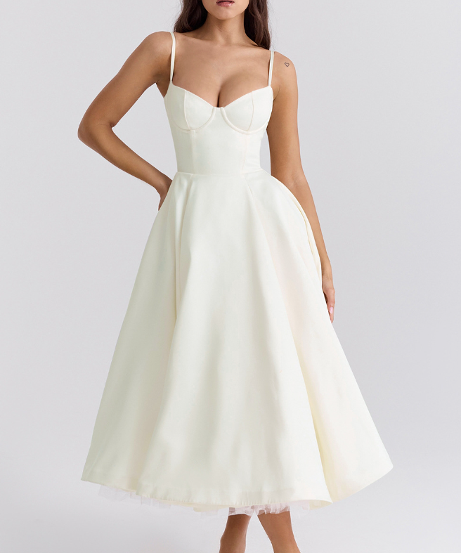 Julia™ | Rochie midi din satin cu corset