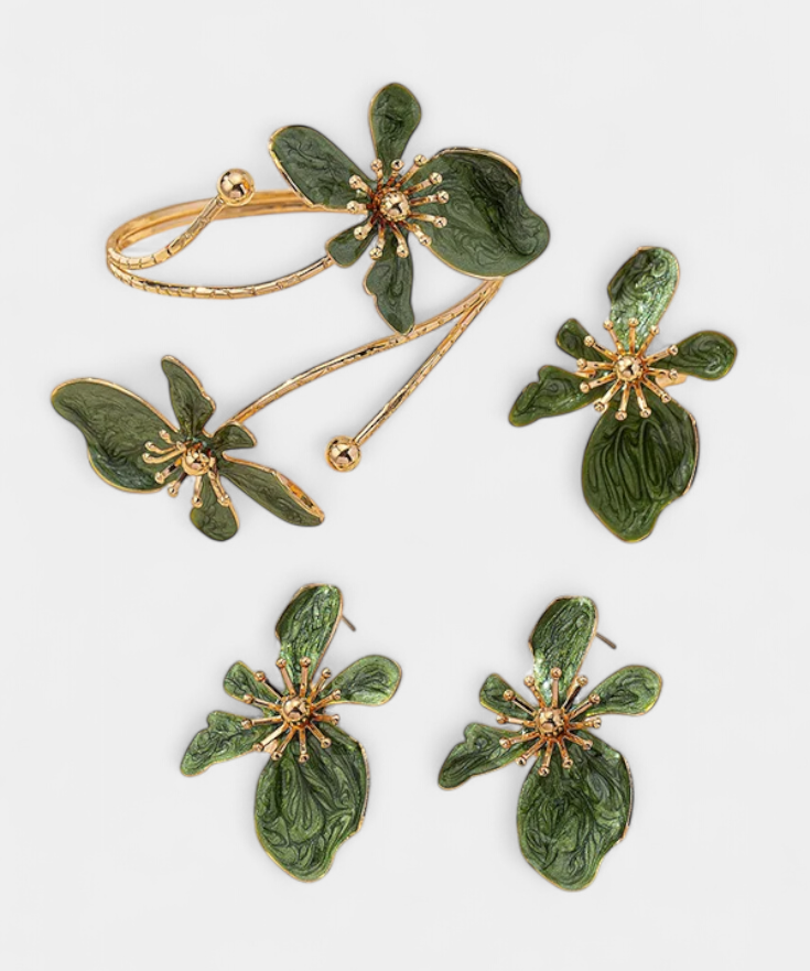 Irina – Set floral cu brățară, cercei și inel