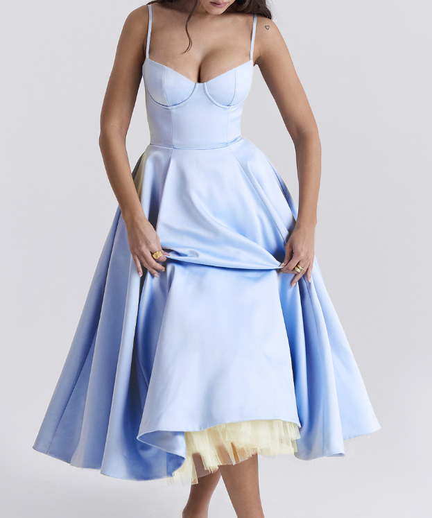 Julia™ | Rochie midi din satin cu corset