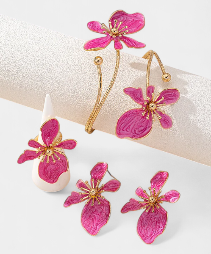 Irina – Set floral cu brățară, cercei și inel