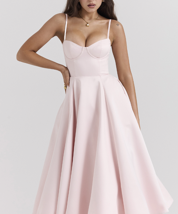 Julia™ | Rochie midi din satin cu corset