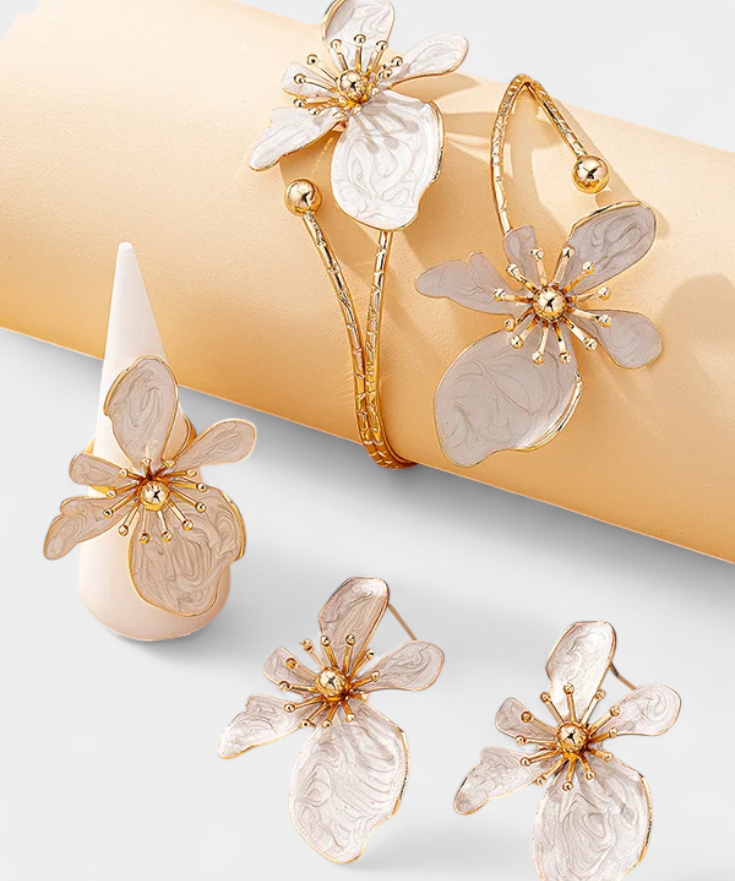 Irina – Set floral cu brățară, cercei și inel