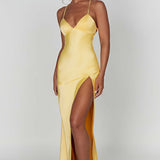 Amara – Rochie de Damă Maxi Satin Elegantă cu Fisură