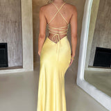 Meliva – Rochie Maxi de Damă cu Decolteu Înalt Satinată